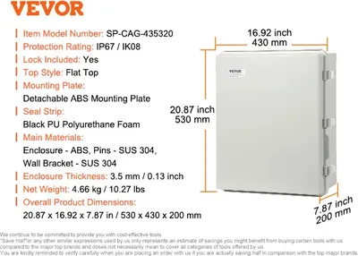 Produktbild von Elektrische Verbindungsdose, IP67 wasserdicht, schlagfest, 530 x 430 x 200 mm