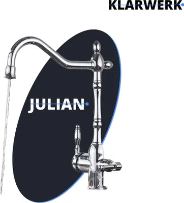 Immagine prodotto di KLARWERK® Julian | Miscelatore retrò a 3 vie in acciaio inossidabile cromato lucido | Rubinetto con filtro per cucina argento | Miscelatore per osmosi con bocca a U e 3 attacchi