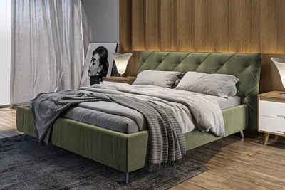 Produktbild von KAWOLA Bett ANNY Polsterbett Kopfteil niedrig Velvet olivgrün 140x200cm