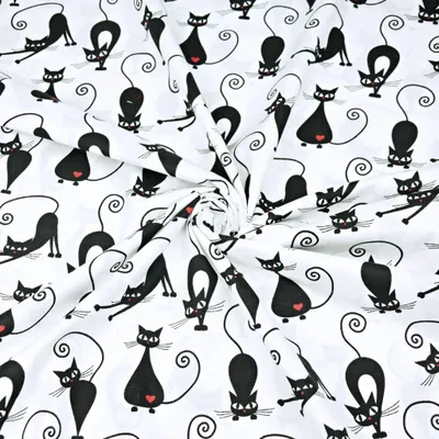 Produktbild von Baumwolle 100% Katzen mit Herzen schwarz auf weißem Hintergrund