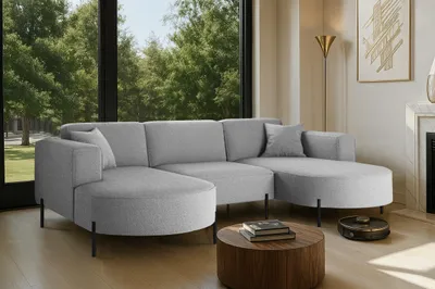 Image de Canapé d'angle, Canapé Designer Modena U Pur Tissu Source Gris
