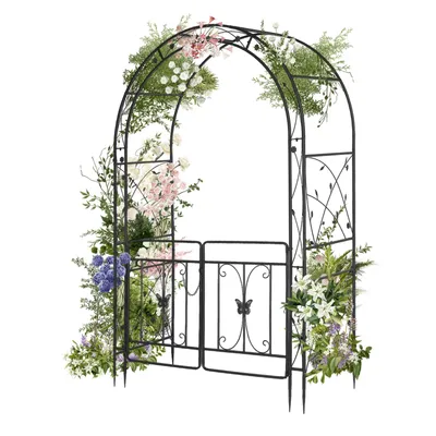 Produktbild von FCH Gartenbogen aus Metall, Rosenbogen mit Tür,135x58x212 cm, für Kletterpflanzen