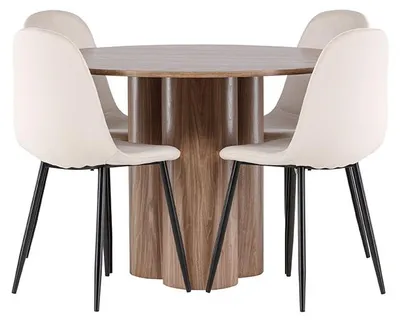 Image de Olivia ensemble pour salle à manger table Ø110cm et 4 chaises velours brun.