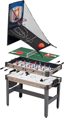 Imagen del producto de Mesa de juego multifuncional 4 en 1 para niños, con fútbol de mesa, hockey, ping-pong y baloncesto | 105 x 95 x 80 cm