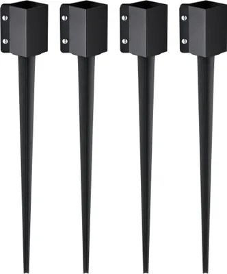 Produktbild von Erdspieß für Zaunpfosten - 4er-Pack - 113 x 113 x 914 mm - Metall schwarz pulverbeschichtet - ideal für Briefkästen, Terrassen und Gartengeländer