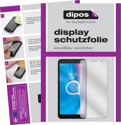A collage of images showing instructions for applying a screen protector and a product shot of the screen protector next to a phone.