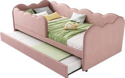 Produktbild von Sweiko Polsterbett Daybett 90x190cm,Tagesbett Schlafsofa mit Ausziehbett 90x190cm, Kinderbett mit Lattenrost, Samt,Rosa, ohne Matratze