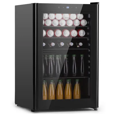 Image de Mini réfrigérateur Klarstein avec porte vitrée & LED, mini réfrigérateur pour la chambre, réfrigérateur à boissons avec 4 clayettes amovibles, petit réfrigérateur 115 L, réfrigérateur intérieur / extérieur silencieux, 0-22 °C