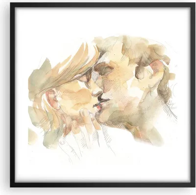 Produktbild von Gerahmtes Poster - Schwarzer Rahmen - Kuss Paar Liebe - 50x50 cm - Wand Bild - Wanddeko - Wandbilder - Kunstposter - Wandposter - Bilderrahmen - Bilder - Kunstdruck - Wanddekoration - P2BAC50x50-5005