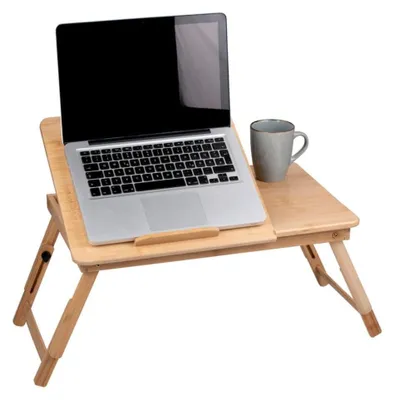 Produktbild von Verstellbarer Laptop-Tisch aus Bambus, 21,5 x 27,5 cm, mit Getränkehalter und Tablet-Halterung