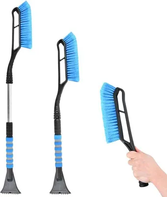 Obrázok produktu pre Unyqoos® Výsuvný 2v1 snehový škrabač a metla na auto, pohodlná pena na rukoväti, šetrné štetiny, dĺžka 74–92 cm