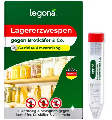 Produktbild von Legona Lagererzwespen gegen Brotkäfer, Reiskäfer & Kornkäfer – 6 Röhrchen