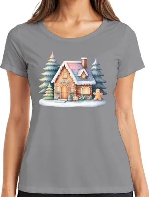 Produktbild von Lebkuchenhaus - Weihnachten Weihnachtsgeschenk Christmas Damen T-Shirt, Grau, XL