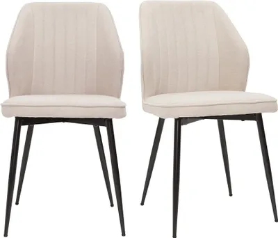 Produktbild von Miliboo - Design-Stühle Stoff mit strukturiertem Samteffekt in Beige und schwarze Metallfüße (2er-Set) FANETTE
