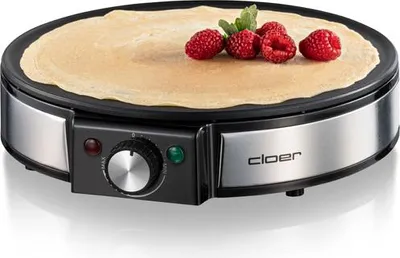 Produktbild von Cloer 6630 Crêpes-Pfanne für hauchdünne Crêpes, Durchmesser 30 cm, inkl. Teigverteiler und Spatel, Crêpes-Platte mit Antihaftbeschichtung und stufenloser