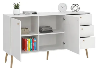 Produktbild von Kommode Erina, Wohnzimmerbuffet, Wohnzimmer-Sideboard, Moderne Küchen-Speisekammer, 147x39 h82 cm, Weiß