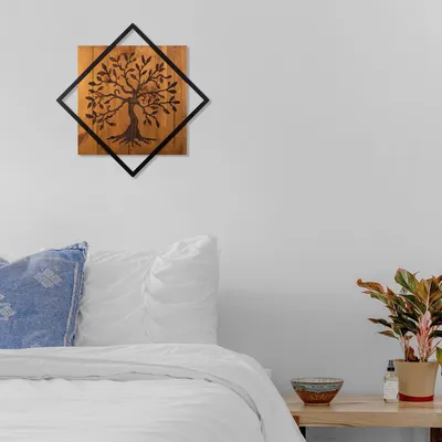 Produktbild von Wallity, Tree- SKL2124, Nussbaumfarbe,Schwarz, Sonstige Wohndekorationen, 54 x 54 cm, 50% Holz (Dicke: 1