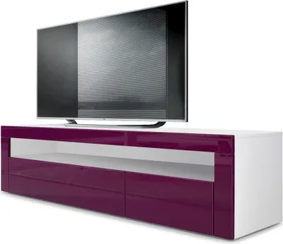 Produktbild von Vladon Lowboard Valencia,  Germany, TV-Kommode mit 1 offenem Fach und 2 Klappen, Weiß matt/Brombeer Hochglanz/Brombeer Hochglanz (155 x 46 x 40 cm)