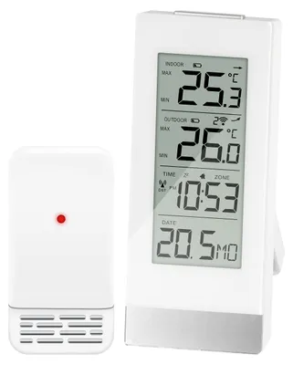 Produktbild von Miraval Funk-Raumklimastation mit Temperatur, Luftfeuchtigkeit, Uhrzeit und Datum