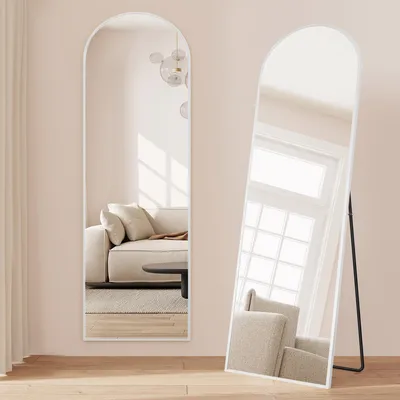 Produktbild von Ganzkörperspiegel, Spiegel gebogen, stehend oder wandmontiert, für Wohnzimmer, Schlafzimmer, 160 x 50 cm, weiß