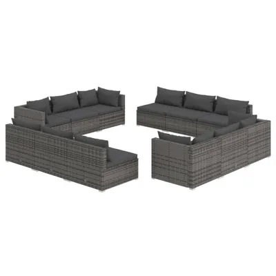 Produktbild von 12-tlg. Garten-Lounge-Set mit Kissen Poly Rattan Grau