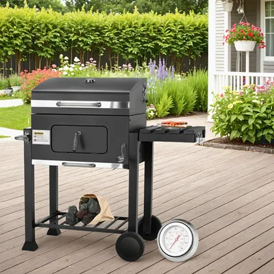 Produktbild von Holzkohlegrill - Grill - BBQ - Grillgerät - Räucherofen - Mit Eisenbeschichtung - Inklusive Thermometer und Rädern