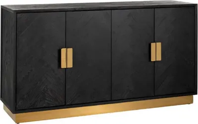 Produktbild von Casa Padrino Luxus Sideboard Schwarz / Gold 160 x 45 x H. 86 cm - Massivholz Schrank mit 4 Türen - Wohnzimmer Möbel - Hotel Möbel - Luxus Kollektion