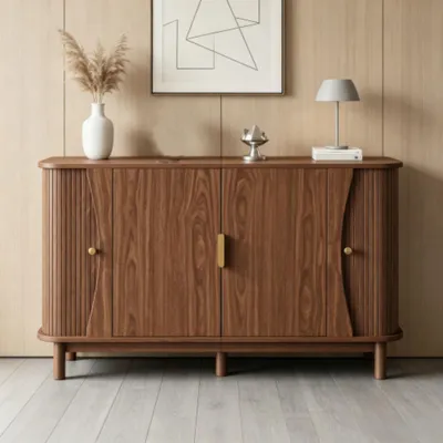 Produktbild von Sideboard, Kommode mit geschwungenen Kanten, 2 Schiebetüren, Stauraumschrank für Wohnzimmer Flur,140x40x88cm