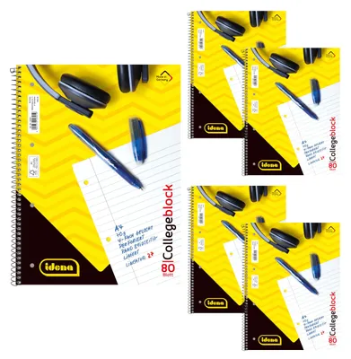 Produktbild von Idena 90366-5 Stück Collegeblock A4 mit 80 Blatt liniert und Doppelrand, Block m