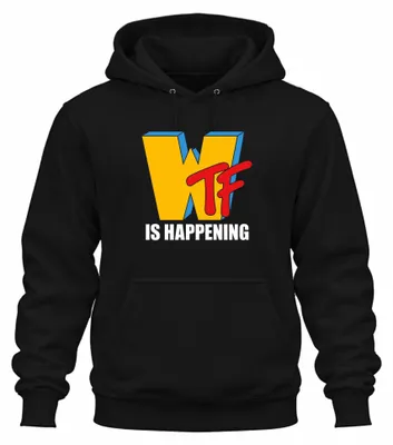 Obrázek produktu pro WTF (Co se to děje?) - Memes, internetový vtip, zábavný dárek, retro, uni, mikina s kapucí, černá, velikost L
