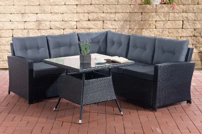 Produktbild von CLP Polyrattan Eckgarnitur Sierra Flachrattan schwarz Polsterfarbe Eisengrau