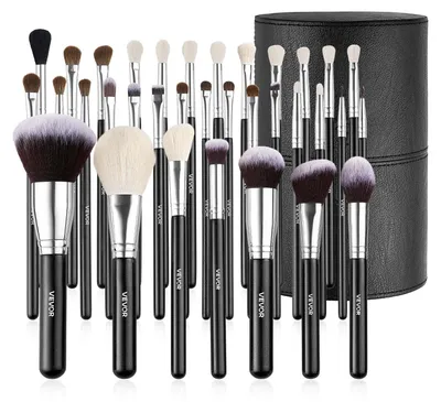 Productafbeelding van VEVOR Make-up Pinselset, 34-delig, professionele make-up set voor foundation, oogschaduw, concealer, blush, met zachte borstelharen, ergonomische houten handgrepen en een reisetui