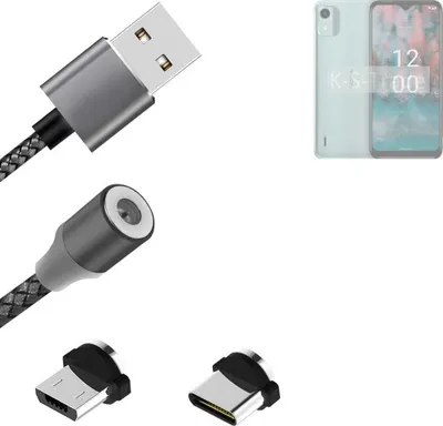 Produktbild von K-S-Trade Hochwertiges Magnet-Lade-kabel Sync-Kabel Daten-Kabel kompatibel mit Nokia C12 Pro mit USB-Typ-C-Anschluss und Micro-USB-Anschluss 2A bis zu