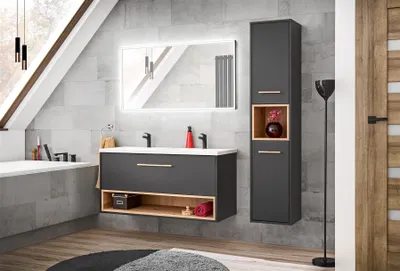 Produktbild von Badmöbel Set 3-tlg BURBON in Graphit inkl.Waschtisch 120 cm