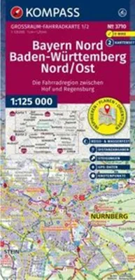 Immagine prodotto di KOMPASS Carta ciclistica della Grande Baviera 3710 Baviera Nord, Baden-Württemberg Nord/Est 1:125.000