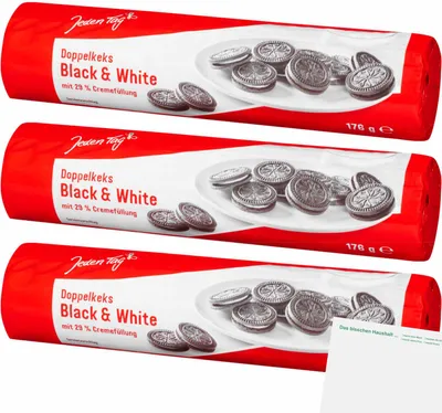 Produktbild von Jeden Tag Doppelkeks Black & White Cremefüllung 3er Pack (3x176g Packung) + usy Block