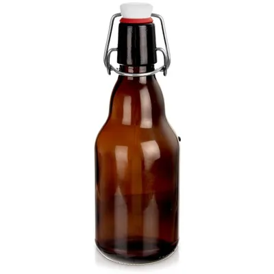 Produktbild von Dunkle Glasflasche 340 ml mit Patentkorken für selbstgemachte Getränke