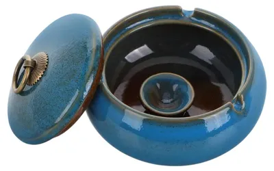 Productafbeelding van Keramische asbak - Met deksel - Winddicht - Donkerblauw