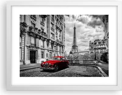 Produktbild von Gerahmtes Poster - Weißer Rahmen - Auto Eiffle Straße Gebäude - 40x30 cm - Wand Bild - Wanddeko - Wandbilder - Wandposter - Bilderrahmen - Bilder - Kunstdruck - Wandbild - P2WAA40x30-3214