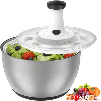 Salatschleuder 6 l Edelstahl, große Kapazität, Antirutschboden, BPA-frei