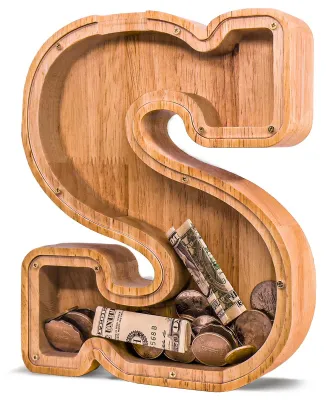 Produktbild von Holz-Spardose in Buchstabenform für Kinder, größere Spardose mit Buchstaben für Jungen, Spardose mit Initialen, personalisierte Spardose aus Holz, für Geburtstage und andere Anlässe – 22,5 cm