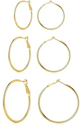 Produktbild von Creolen Set 925 Sterling Silber Groß 40/50/60mm Damen Silber/Rosegold/Gold Rund Klapp-Creolen