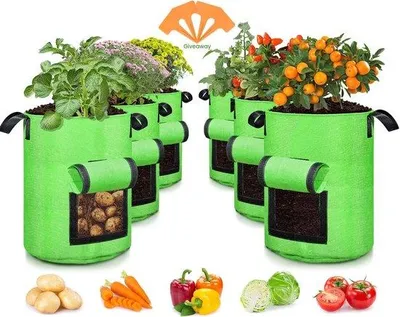 Productafbeelding van Unyqoos® 6-delige set plantenzakken met 2 oogstopeningen, 10 gallon per zak, ademend vlies, stevige draaghandgrepen, geschikt voor aardappelen, tomaten, groenten en bloemen