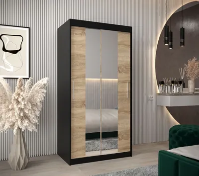 Obrázok produktu pre Skriňa s posuvnými dverami v šírke 100 cm TIMEA 1 - čierna / dub sonoma