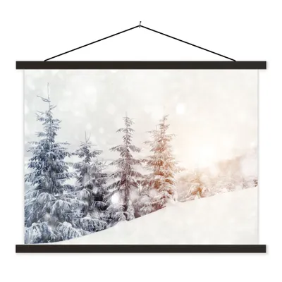Produktbild von MuchoWow® Textilposter Baum - Schnee - Winter 120x90 cm mit schwarzem Rahmen - Aufhänger für Poster