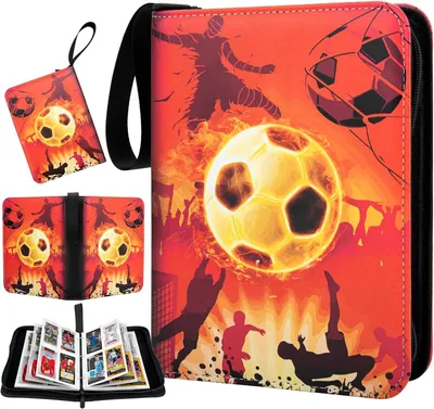 Produktbild von Fussball Karten Sammelalbum 400 Karten - 4 Fächer Sammelkarten Album Fussball mit Reißverschluss - 3 Ringe Sammelalbum Fußball Karten zum Sammeln Taus
