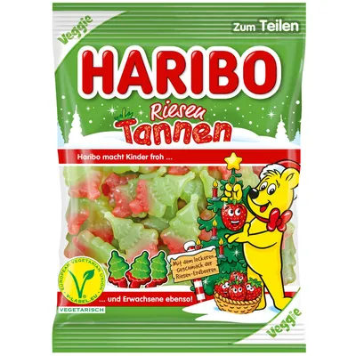 Produktbild von Haribo Riesen Tannen Fruchtgummi mit Erdbeergeschmack veggie 200g