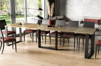Produktbild von Endo-Möbel Esstisch ausziehbar Borys 130cm - 290cm Kufengestell Kufen Metall Kulissentisch (Natur Eiche)