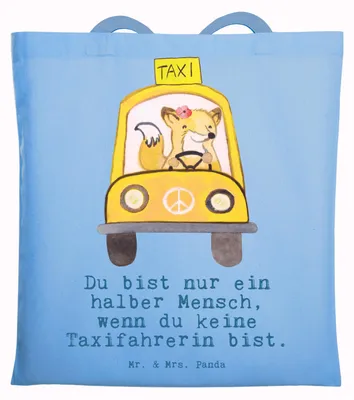 Produktbild von Mr. & Mrs. Panda canvas tasche Taxifahrerin Herz - Sky Blue - Geschenk, Jutetasche, tragbeutel, Laptoptasche, Jutebeutel, Beutel
