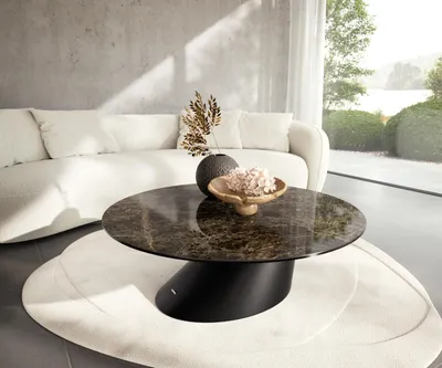 Produktbild von DELIFE Couchtisch Edge Rund 100x100 cm Keramik Emperador Extra Lucidato Dunkelbraun Conis Metall Schwarz